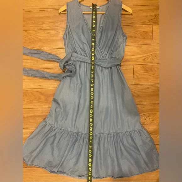 Suzy Shier Blue Sleeveless Dress small belted denim look - Picture 8 of 9